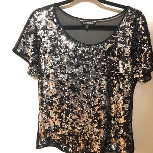 Black and silver sequin top